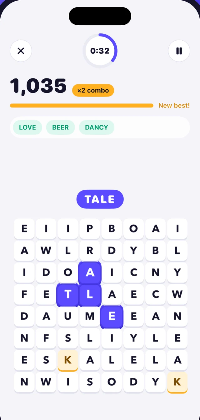 Daily Puzzle board mid-game with a x2 combo