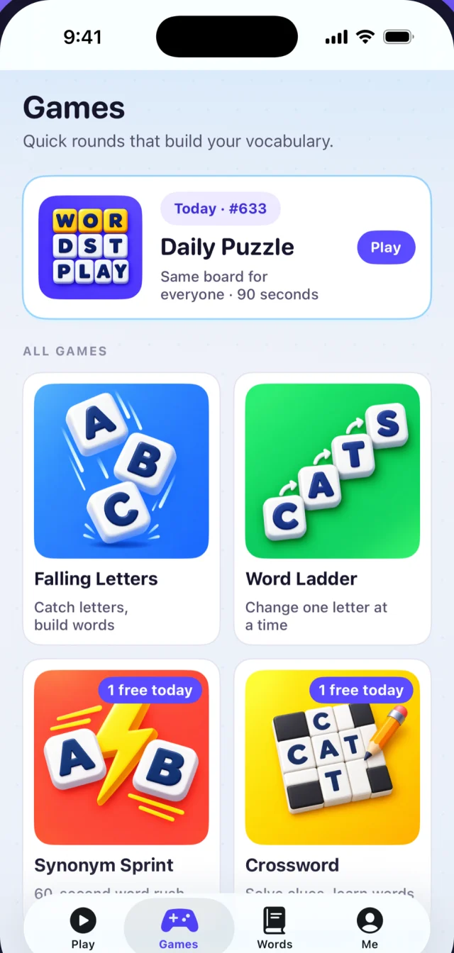 The Games tab in WordFren