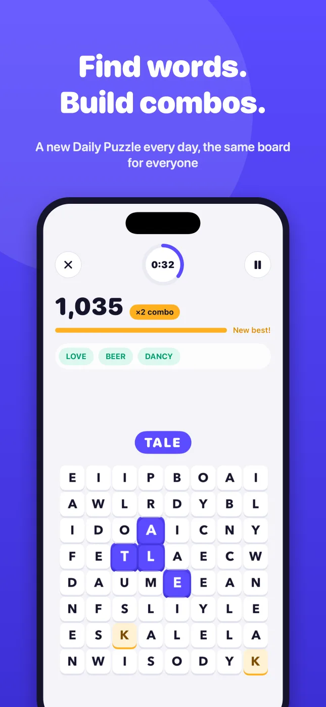 Find words. Build combos. A new Daily Puzzle every day.